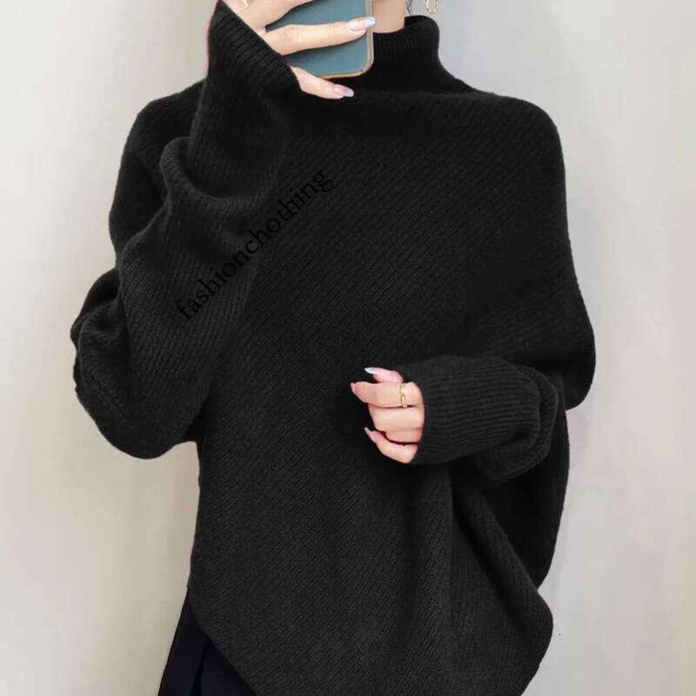 Zhehan 100% Merino Wool Autumn Winter Batwing Sleeves High Neck Pullover Long Sleeve Knitwear Trendy Stylish Warm Women Cashmere Top