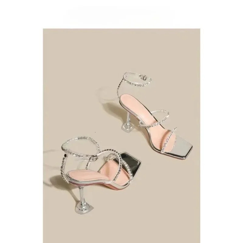 2025 Summer New Sandals Womens Sexy Fashion High Heels Water Diamond Transparent Thin Heel Sandals Fashion Womens Shoes 260114