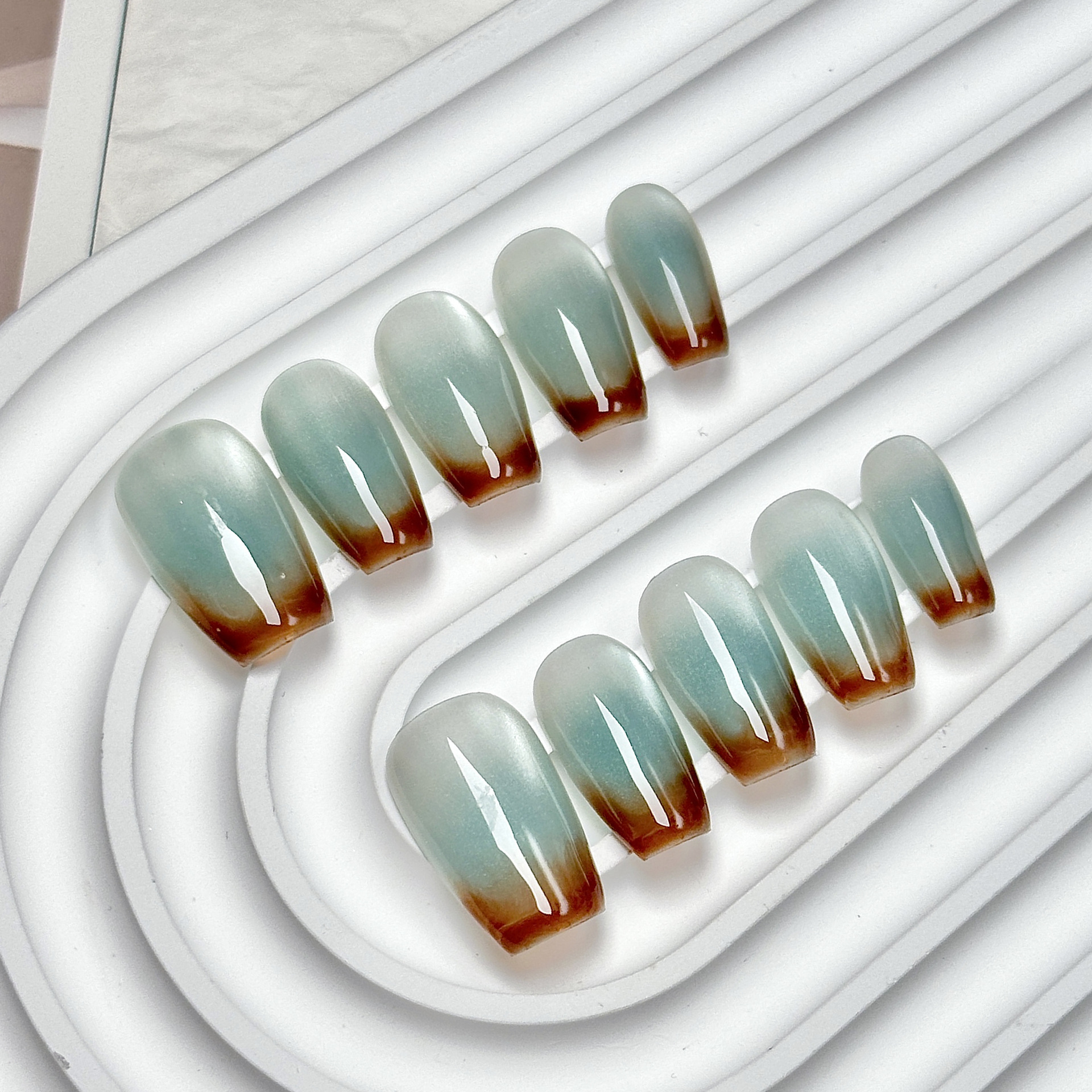 Luxury Handmade Armored Design Acrylic Nail Extensions Inspired by Nature's Sunset