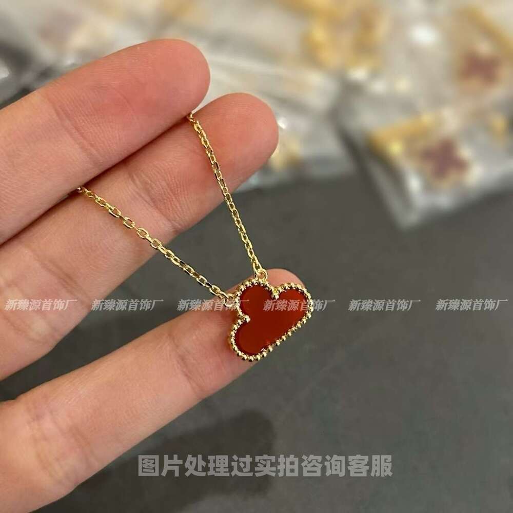 Designer Vanly Cleef Four Leaf clover Necklace Gold Thin Four-Leaf Clover Necklace Single Flower Natural White Mother-of-Pearl Red Agate