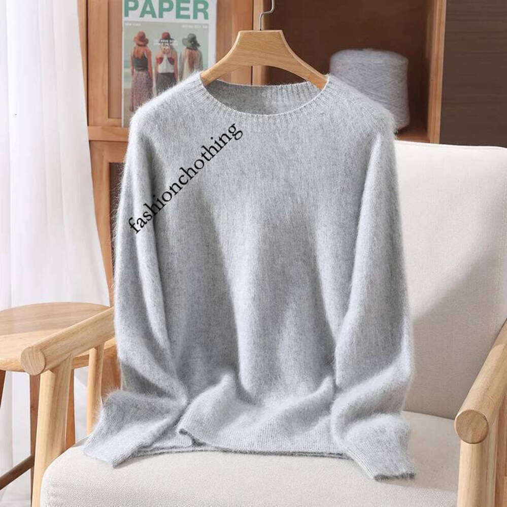 Zhehan New Chic Basic Women's Clothing 100% Mink Cashmere Pullover Solid Color O-Neck Soft Fluffy Sweater Autumn Winter Knitted Tops