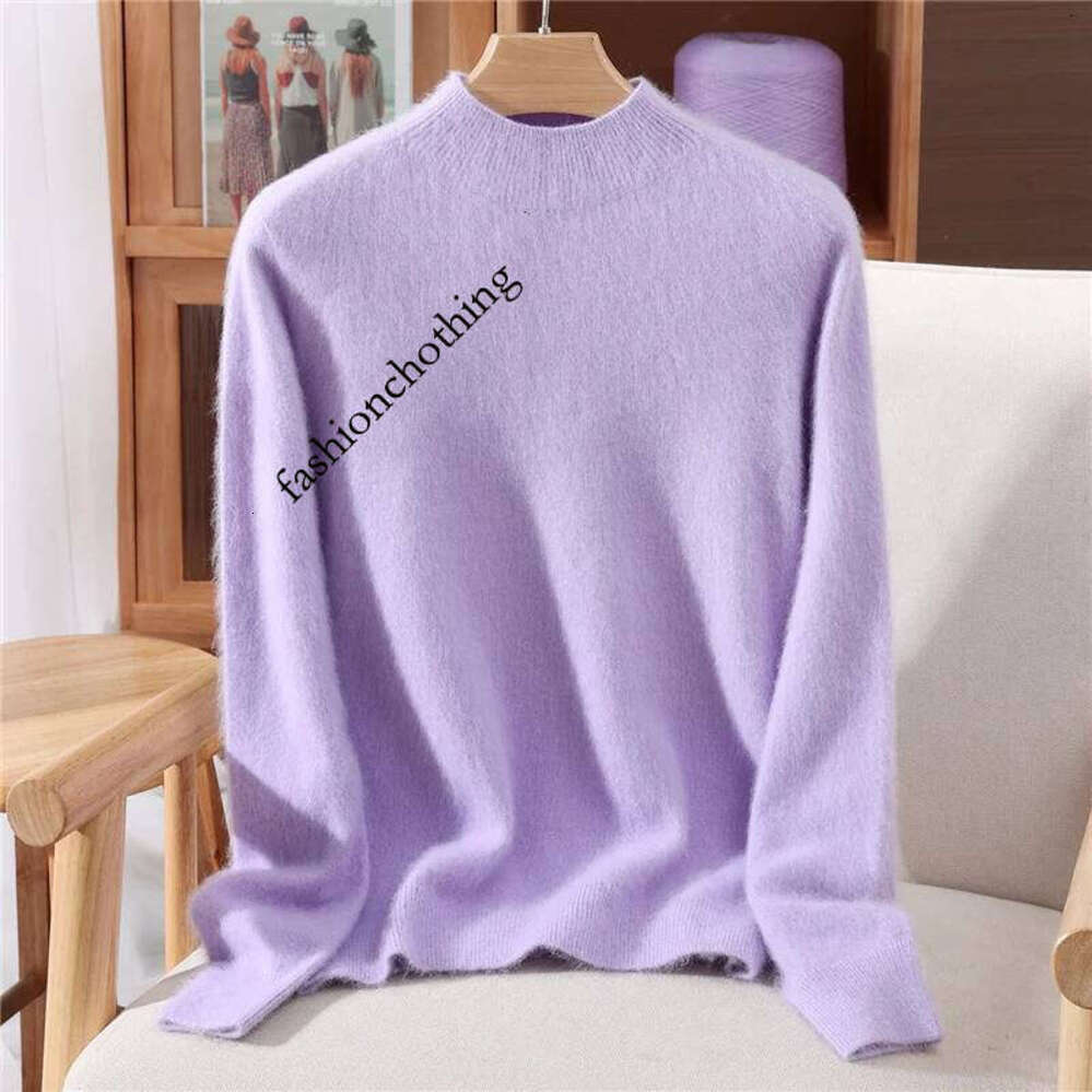 Zhehan Chic Women's Clothing 100% Mink Cashmere Pullover Solid Color Mock Neck Soft Basic Sweater Autumn Winter Casual Knitted New Tops