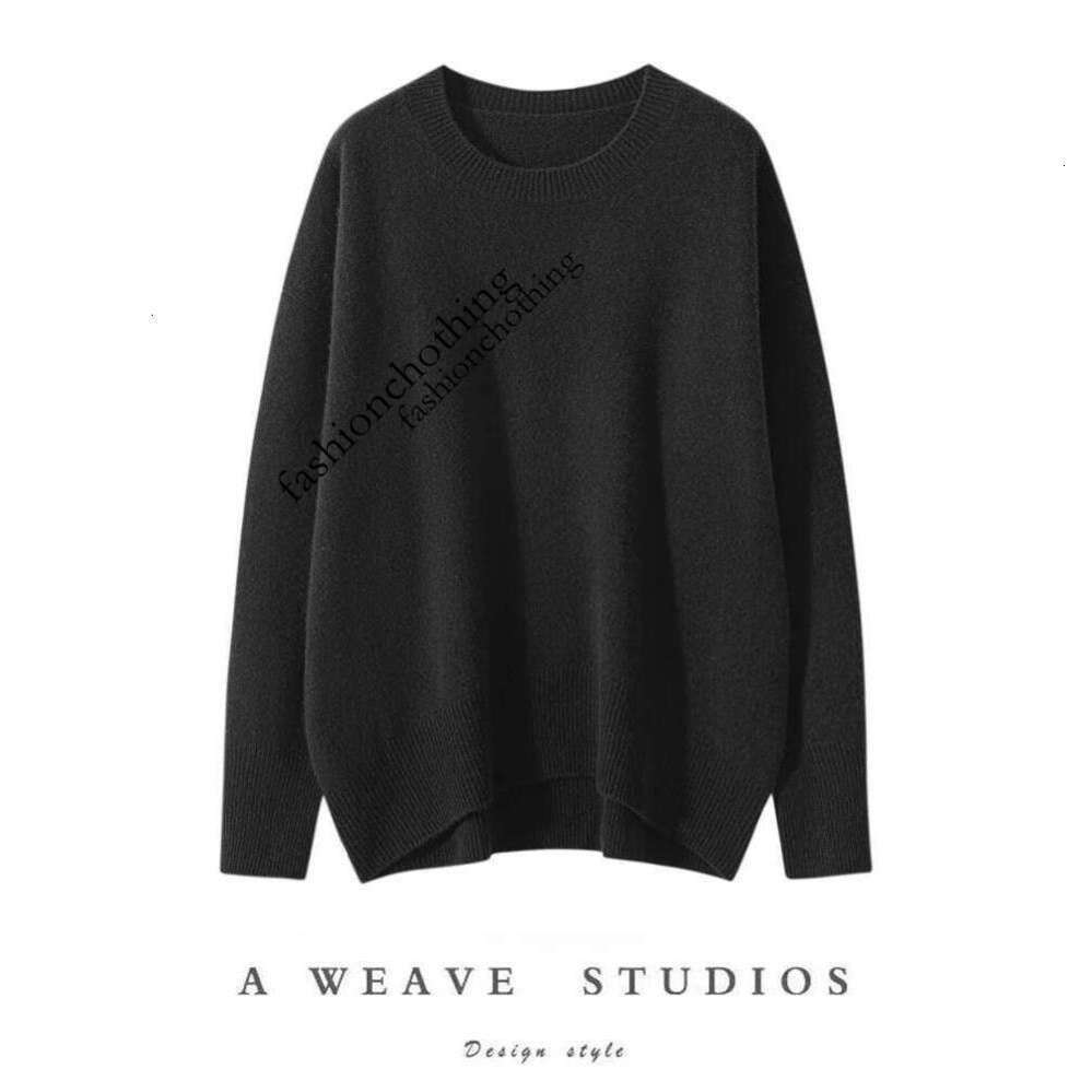 Zhehan Classics Loose Women's O-Neck 100% Cashmere Sweater Thick Pullover Autumn Winter Asymmetrical Soft Lazy Style Knitwear Clothing