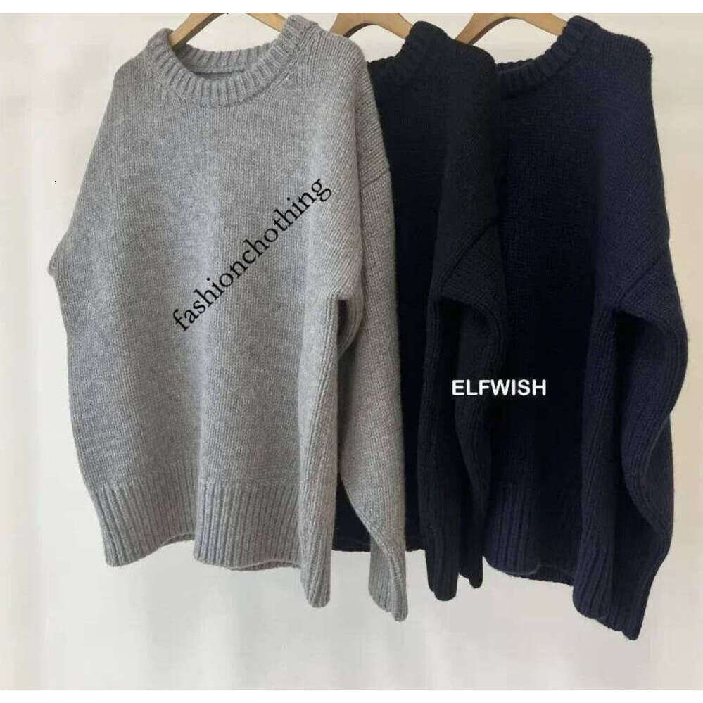 Zhehan Woman Fashion Wool Cashmere Thick Knitted Sweater Oversized Drop Shoulder LONG Sleeved Jumper Round Neck Pullovers