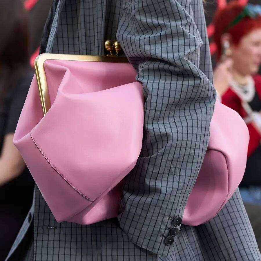 Fashion Large Kisslock Clutch Bag For Designer Clip Shell Women Shoulder Bags Luxury Soft Pu Leather Pink Color Handbags JINXIANGGUO