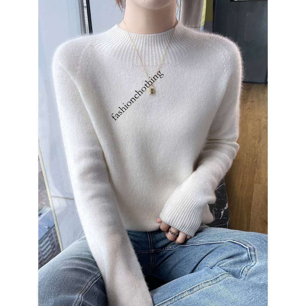 Zhehan Women's Cashmere Mock Neck Sweater Pullovers Thick Autumn Winter 100% Merino Wool Knitwear Raglan Sleeve Solid Basic Casual Tops