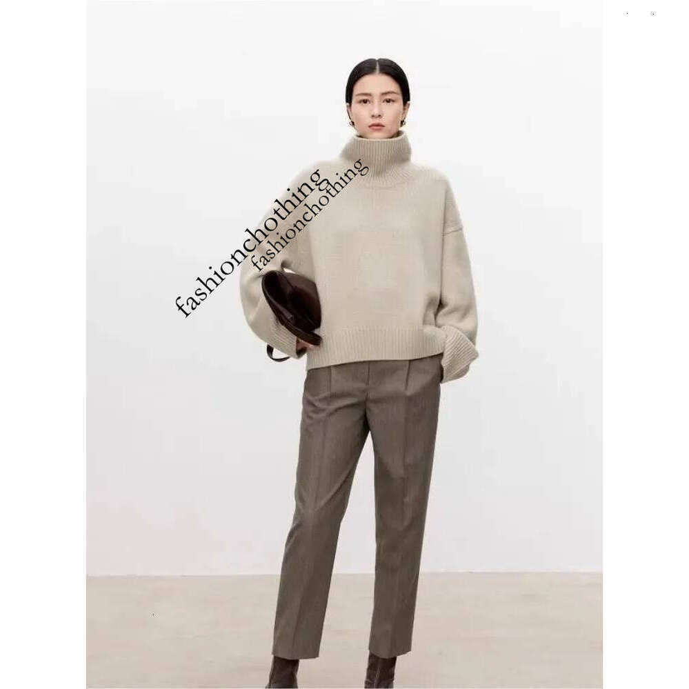 Zhehan Thickened Turtleneck 100% Pure Cashmere Women's Loose Lazy Knit Silhouette Sweater European Products Long Sleeved Outerwear With Base Laye