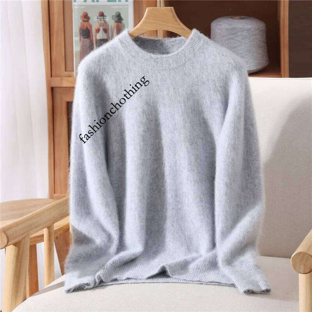 Zhehan Women's Round-Neck Cashmere Sweater Soft Pullover Jumper Comfortable Knitted Top For Autumn Winter Pure Mink Material