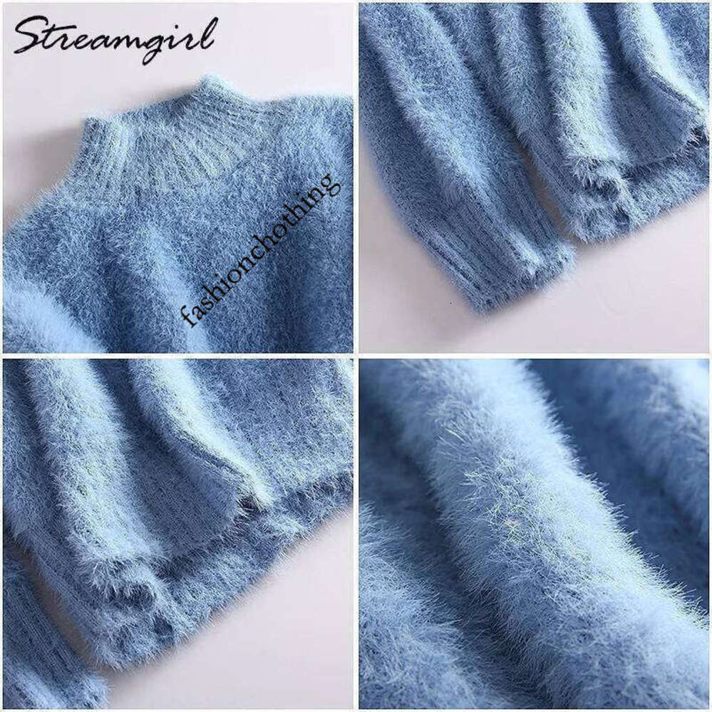 Zhehan Warm White Turtleneck Fluffy Women's Jumper Winter Pull Sweaters For Women Knitted Sweater Woman