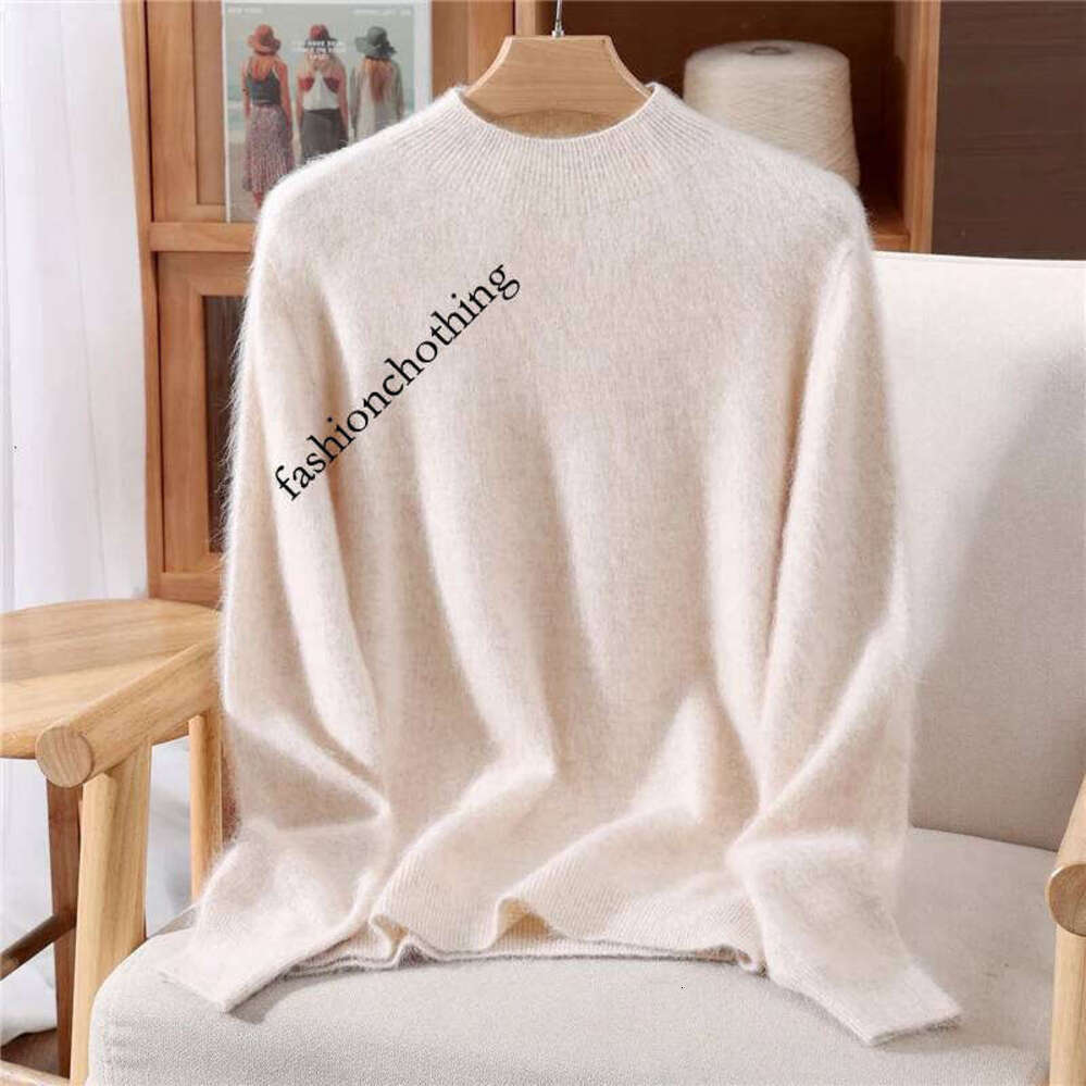 Zhehan Chic Women's Clothing 100% Mink Cashmere Pullover Solid Color Mock Neck Soft Basic Sweater Autumn Winter Casual Knitted New Tops
