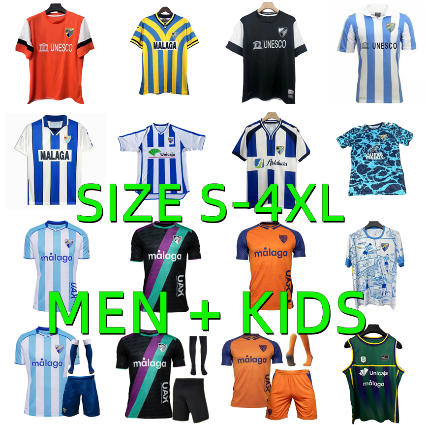 25 26 Malaga CF Soccer Jerseys CHUPE Retro 1997 1998 2001 2002 2013 RAFA R. JAUREGI LOBETE D.LARRUBIA NINO Camisetas de Futbol Football Shirts Uniforms Men kids kits Sets