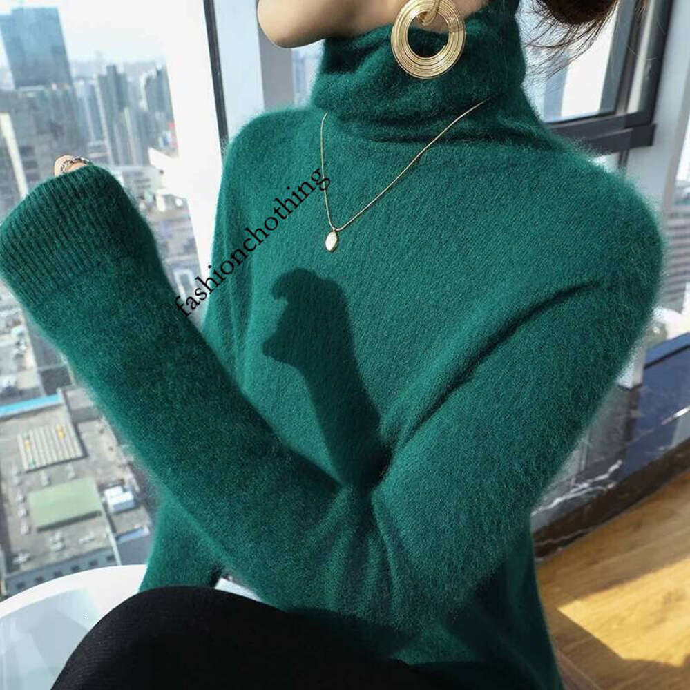 Zhehan Thickened 100% Pure Mink Wool Knitted Cashmere Sweater For Autumn And Winter, Women's Pile Collar Top, Multi-Color Clothing DBR