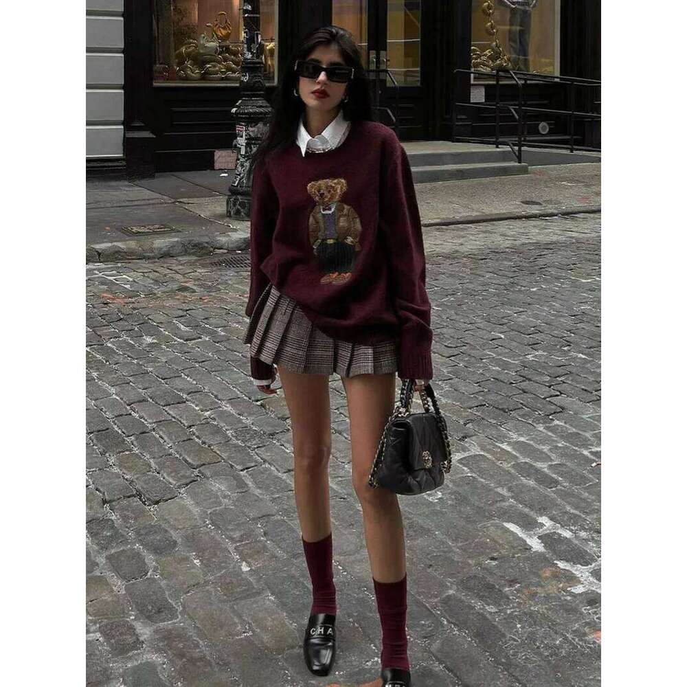 Autumn And Winter Sweaters Popular Teddy Bear Embroidery Pullover Retro Lazy Style Loose Sweater Pullovers Jumpers DREAM RECALL