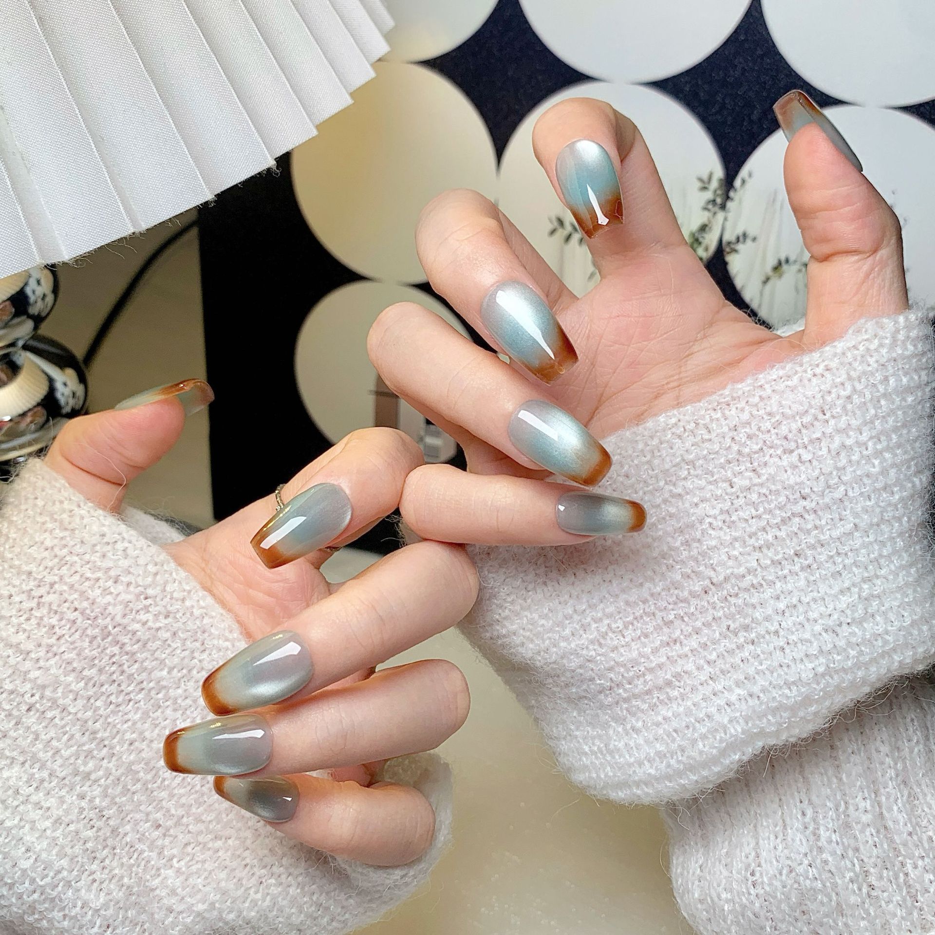 Luxury Handmade Armored Design Acrylic Nail Extensions Inspired by Nature's Sunset
