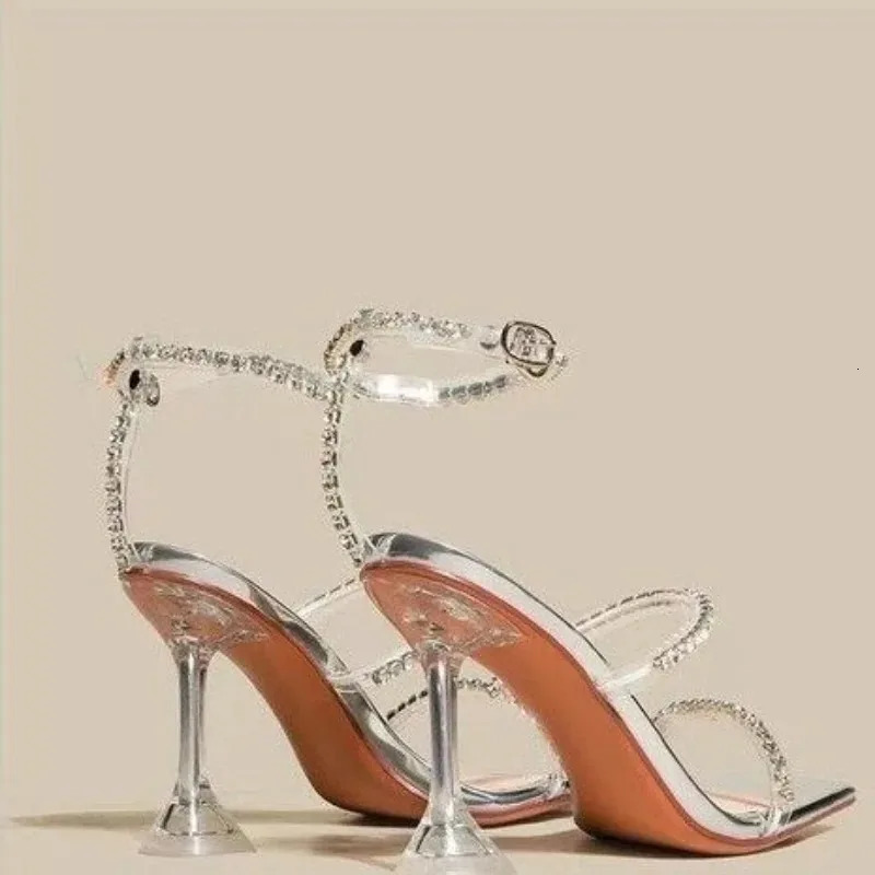 2025 Summer New Sandals Womens Sexy Fashion High Heels Water Diamond Transparent Thin Heel Sandals Fashion Womens Shoes 260114