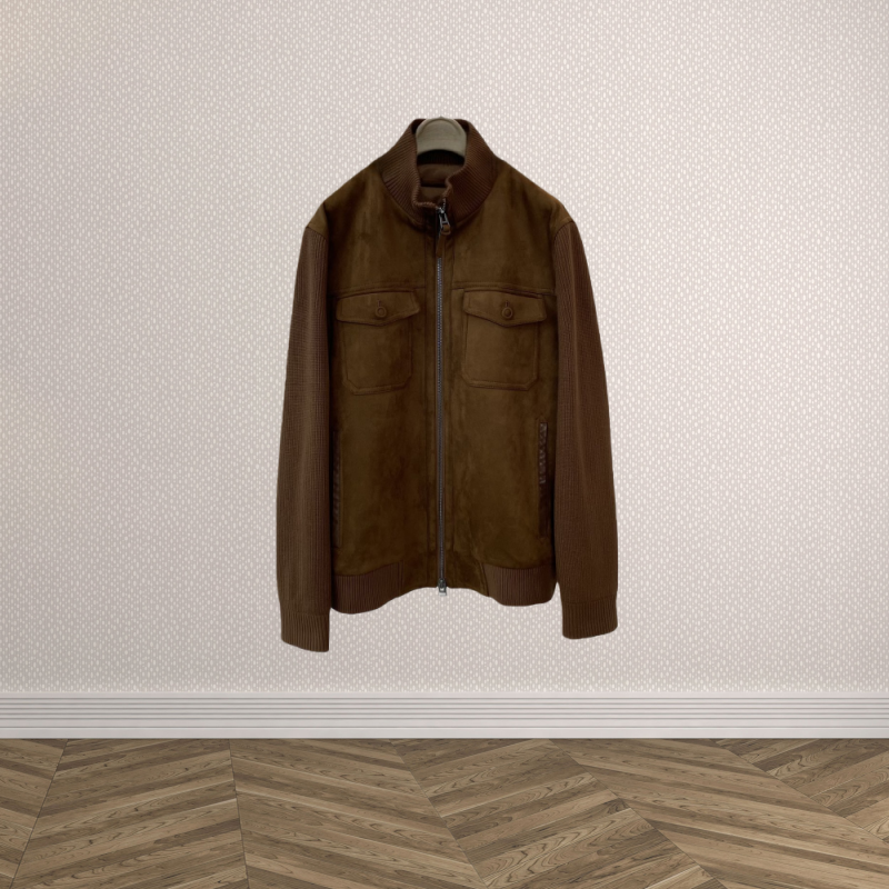 Luxury Suede Leather Knit Panel Jacket for Men Stylish and Comfortable Outerwear with Premium Design-2