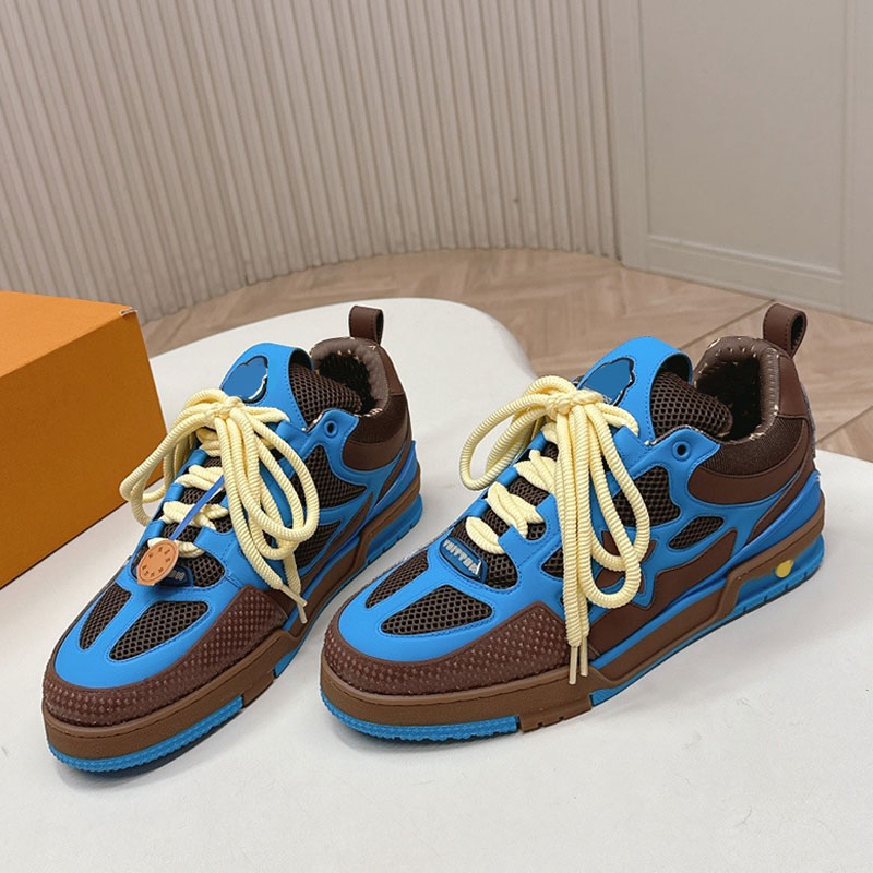 Fashion Designer Mens Trainer Sneakers Luxury Brand Women Casual Shoes Patchwork Color Cowhide Leather Upper Non Slip Rubber Sole Outdoor Travel Men Board Shoes