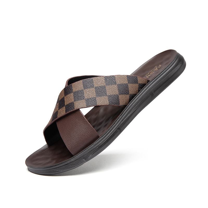 2026 Summer New Soft Cross Grid Flat Slippers Outdoor Indoor Casual Fashion Beach Sandals For Men