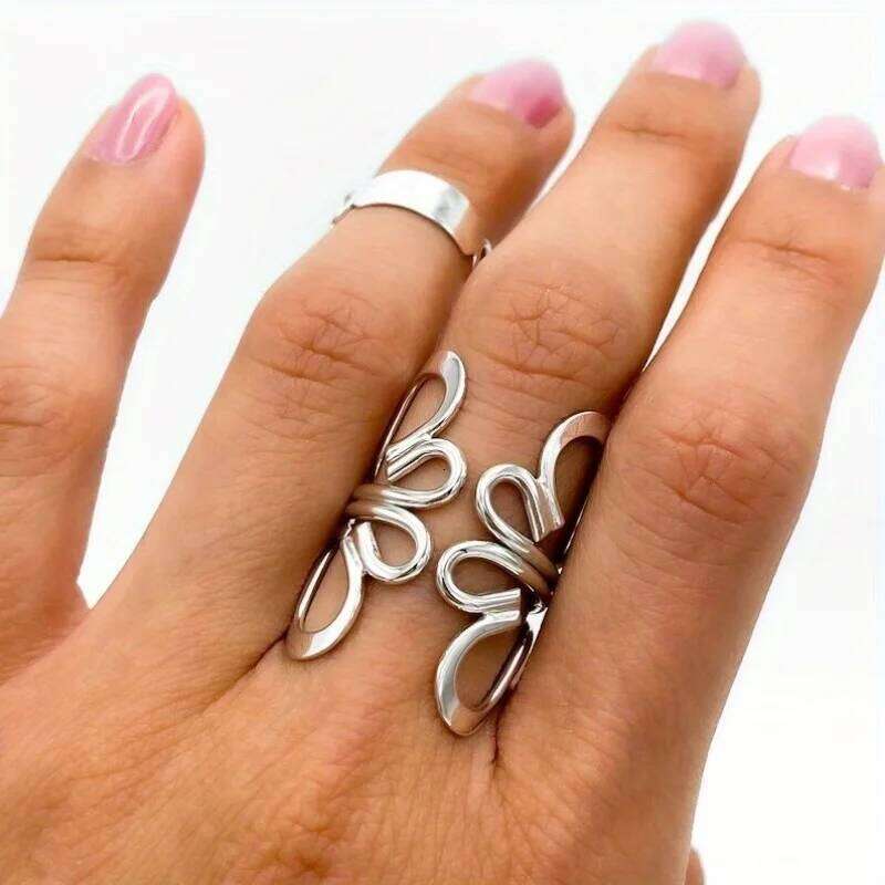 Minimalist Trendy Silvery Plated Flower Shape Adjustable Open Vintage Metal Rings for Women Jewelry Party Accessories Gift
