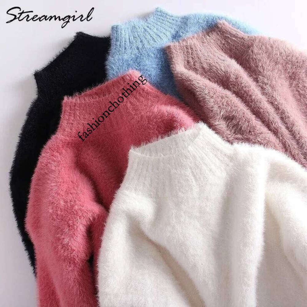 Zhehan Warm White Turtleneck Fluffy Women's Jumper Winter Pull Sweaters For Women Knitted Sweater Woman