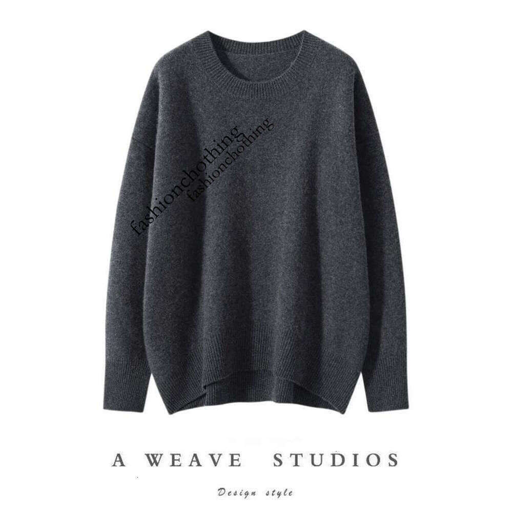 Zhehan Classics Loose Women's O-Neck 100% Cashmere Sweater Thick Pullover Autumn Winter Asymmetrical Soft Lazy Style Knitwear Clothing
