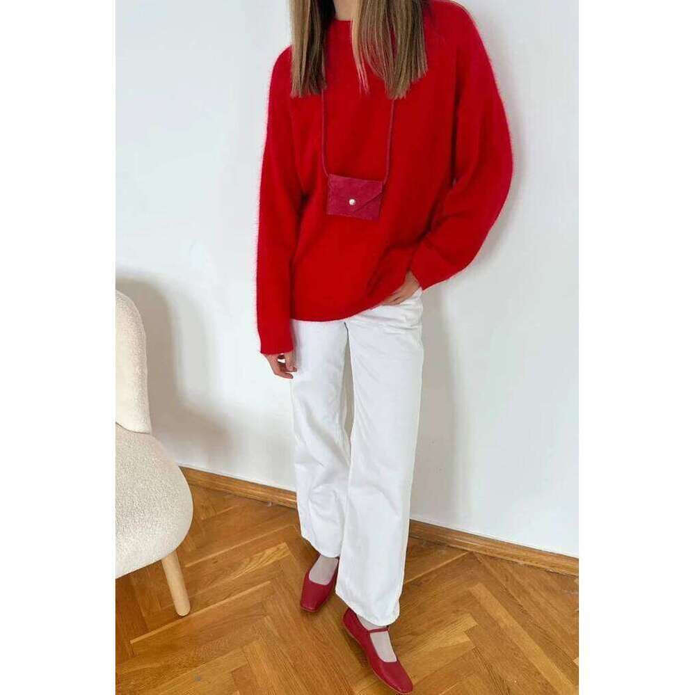 Zhehan Autumn Winter Women's Knitted Sweater Wool Mohair Thin Gray Jumper Oversize Basic Pullover Red Vintage Sweaters For Women
