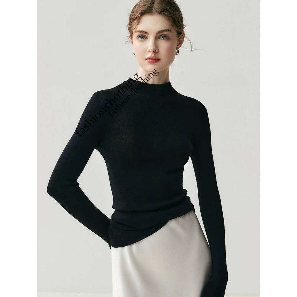 Zhehan Hine Washable Women 100% Wool Sweater Mock Neck Slim Basic Pullover 18-Thread Worsted Cashmere Knitwearautumn Winter