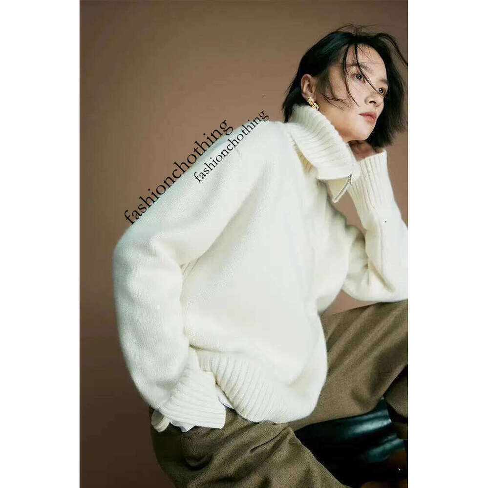 Zhehan New 2025 Pullover 100% Pure Knitted Collar Casual Warm High-End Women's Long Sleeved Wool Sweater