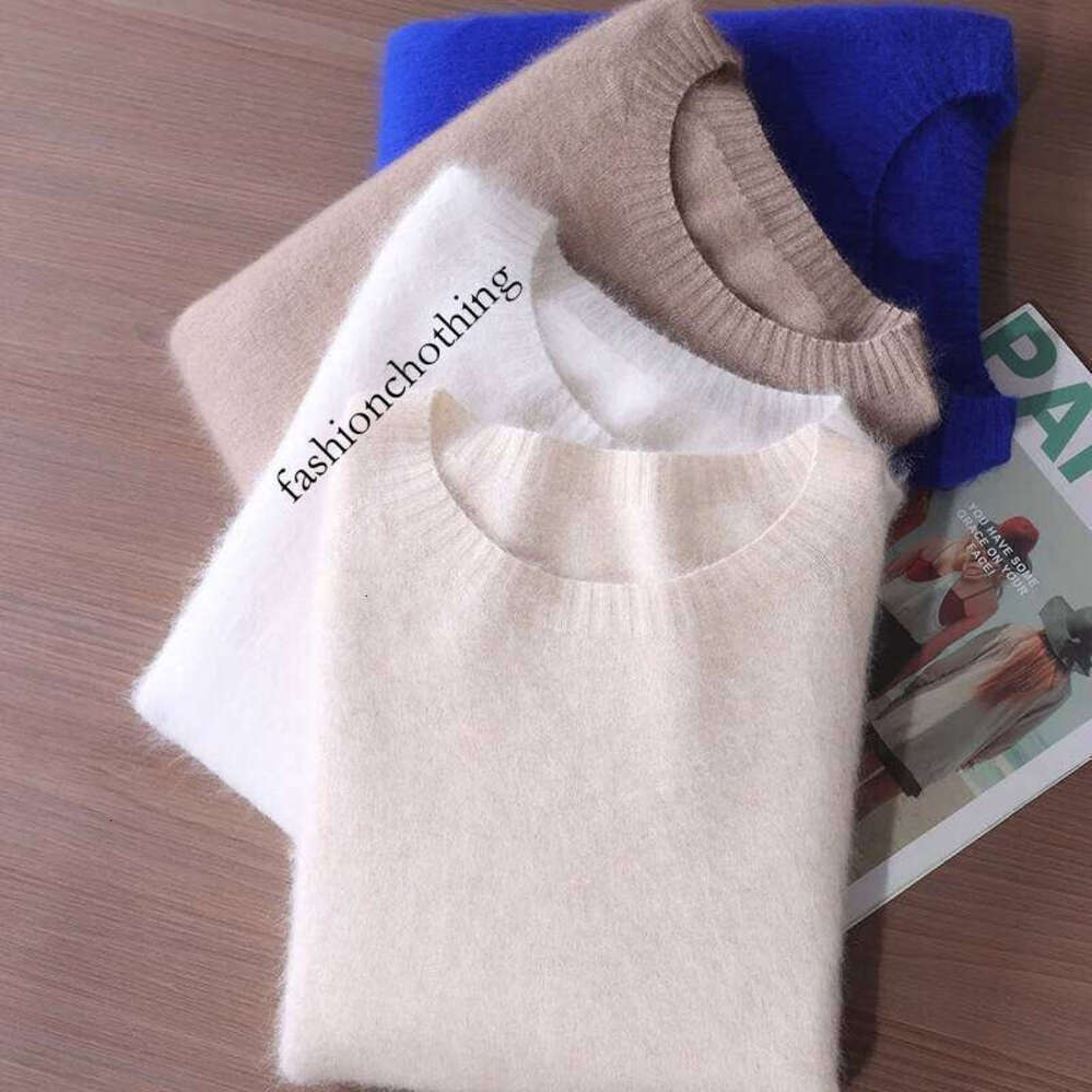 Zhehan New Chic Basic Women's Clothing 100% Mink Cashmere Pullover Solid Color O-Neck Soft Fluffy Sweater Autumn Winter Knitted Tops