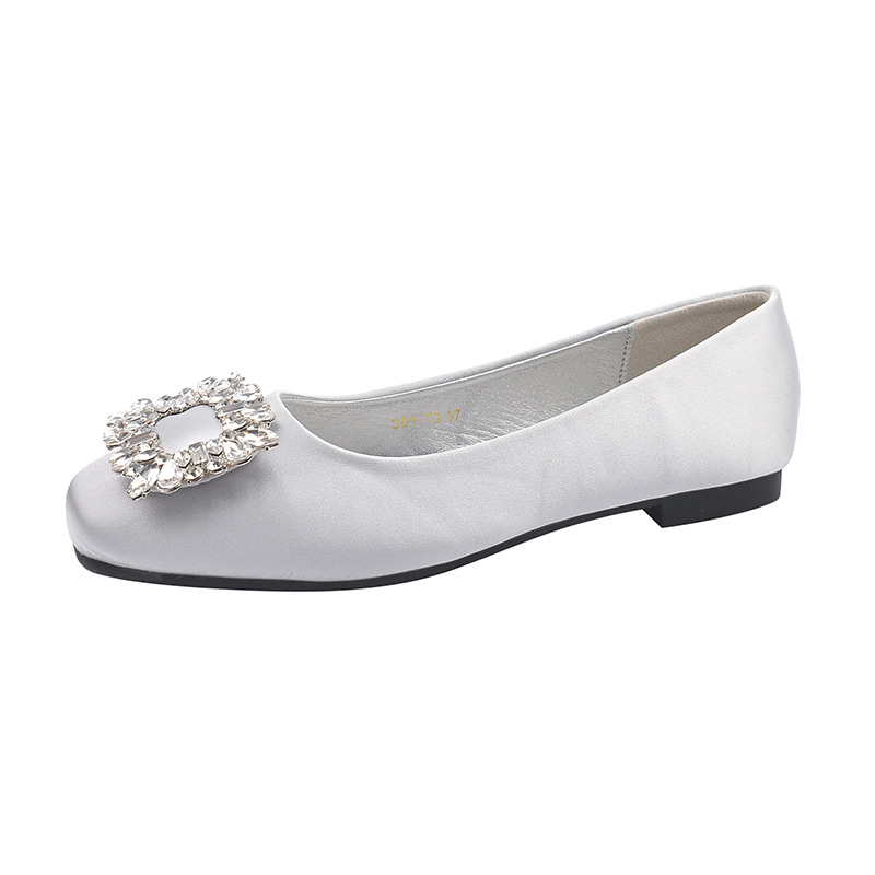 Elegant luxury Sandals 2026 Women's Square Toe Ballet Flats Rhinestone Buckle Satin Dress Shoes Free Shipping