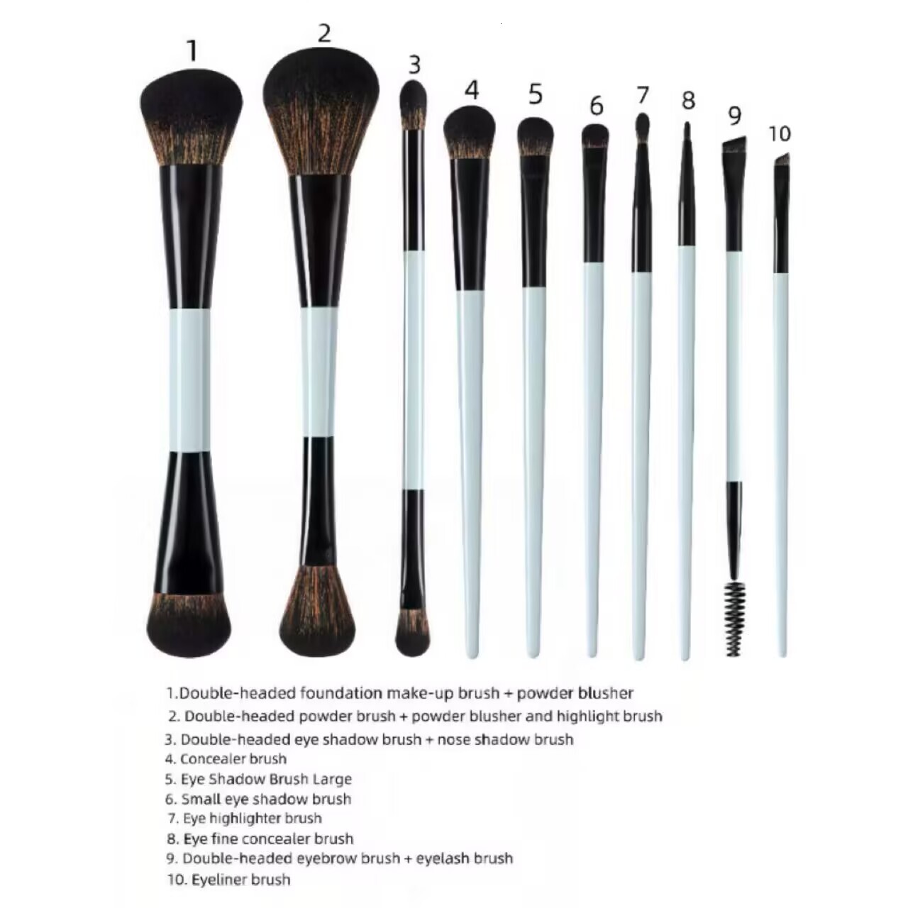DailyQueen- MARIO Double End Portable Travel Mini Makeup Brush Set Slant FOUNDATION Cream Black White Cosmetic Powder Dual Side