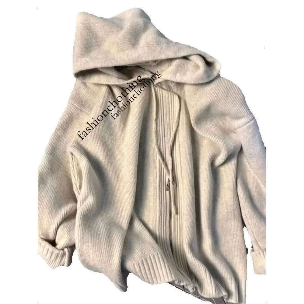 Zhehan Korean Gray Hood Sweater Outerwear Women Loose Spring Autumn And Winter Outdoor Thickened Knitted Double Zipper Hoodie Coats