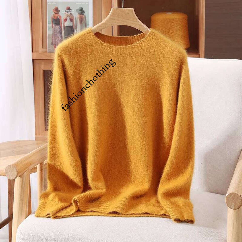 Zhehan New Chic Basic Women's Clothing 100% Mink Cashmere Pullover Solid Color O-Neck Soft Fluffy Sweater Autumn Winter Knitted Tops