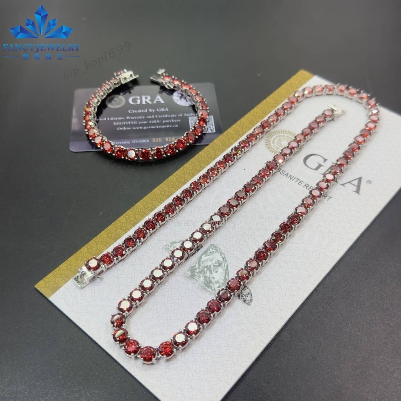 Garnet Red Tennis Chain Bling HipHop Jewelry Iced Out VVS Moissanite Diamond Necklace 3mm 4mm 5mm 65mm Colored Chain