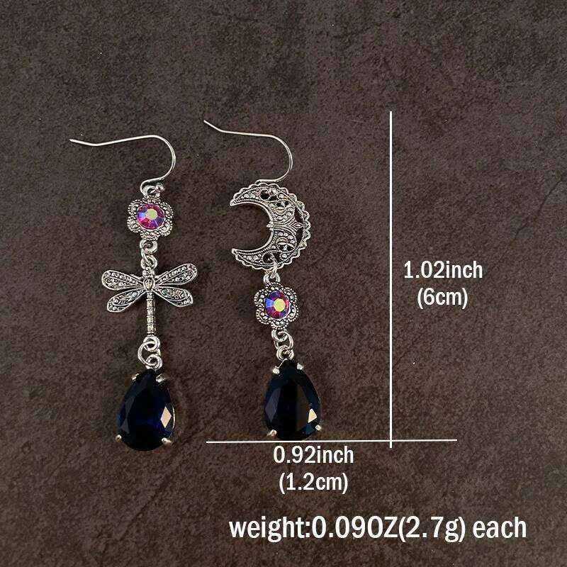 New Style Creative Dragonfly Star Asymmetrical Fashion Trend Blue Teardrop Dangle Hook Earrings