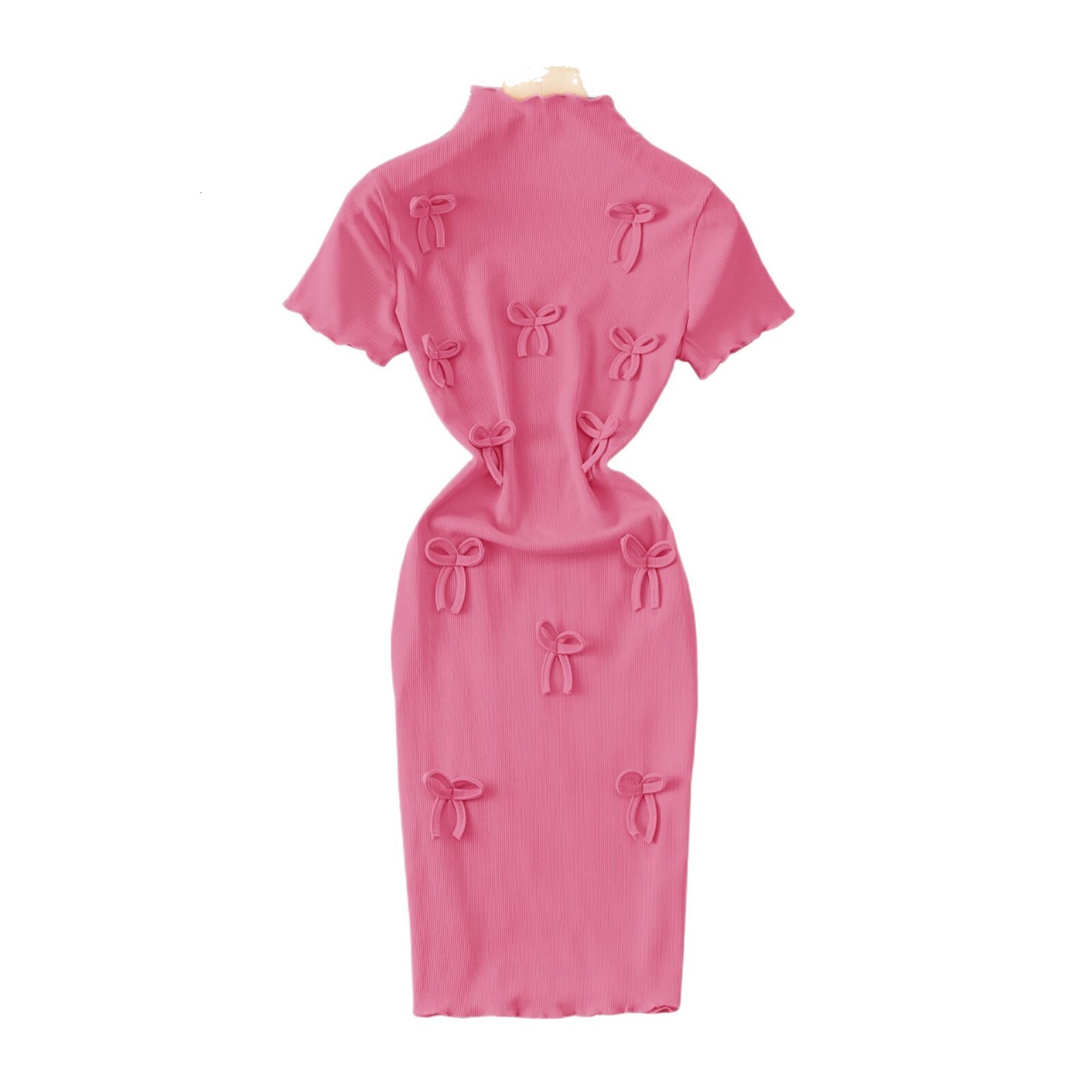 Luxury Brand Designer Clothes High Elasticity Comfortable Korean Style Bow Short Sleeve Dress 2025 Summer Versatile Slim Fit Little Style Bodycon Wome