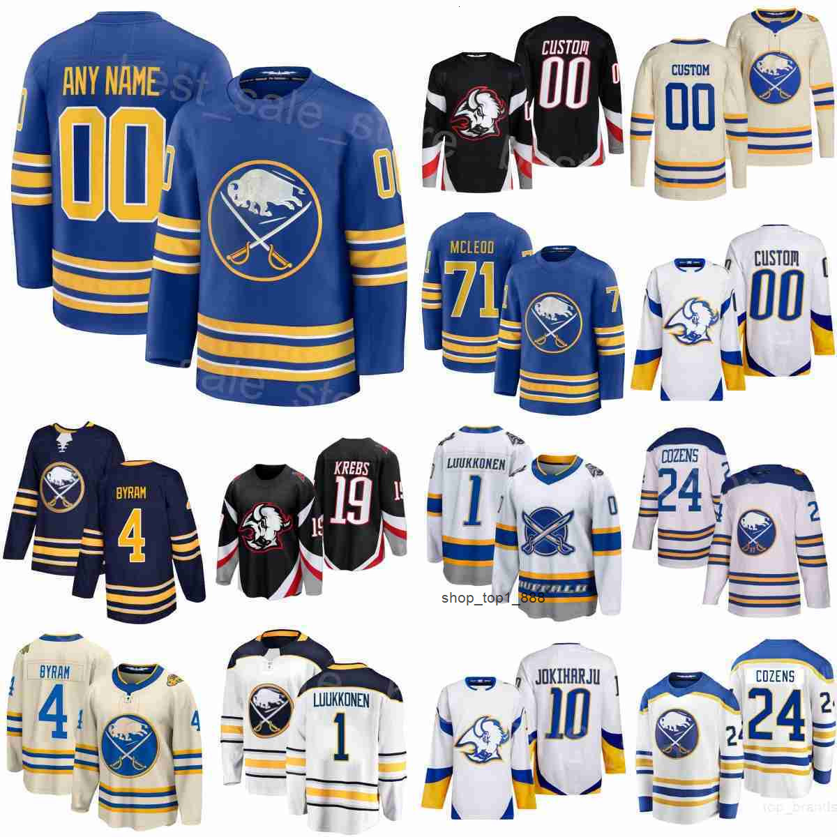Custom Sabres Hockey Jersey 1 Ukko-Pekka Luukkonen 4 Bowen Byram 71 Ryan McLeod 12 Greenway 24 Cozens 19 Peyton Krebs 10 Henri Jokiharju Stitch Men Youth Woman