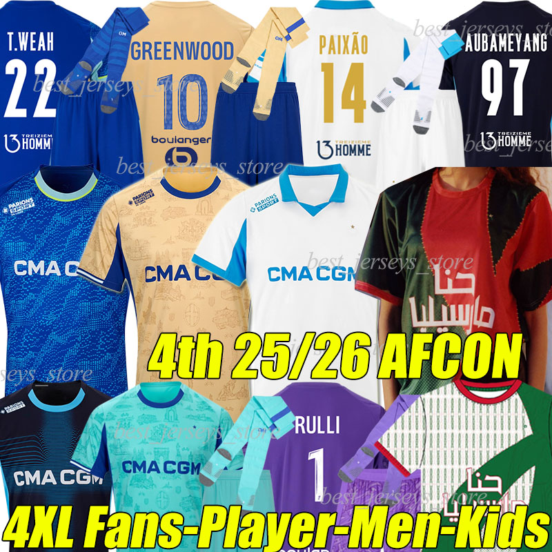4XL MaRsEille 25-26 AFCON OM soccer jerseys AUBA PAIXAO GREENWOOD GOUIRI T.WEAH TRAORE ANGEL HOJBJERG MURILLO maillot foot RULLI football shirt men kids kit socks sets