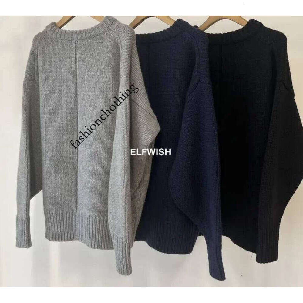 Zhehan Woman Fashion Wool Cashmere Thick Knitted Sweater Oversized Drop Shoulder LONG Sleeved Jumper Round Neck Pullovers