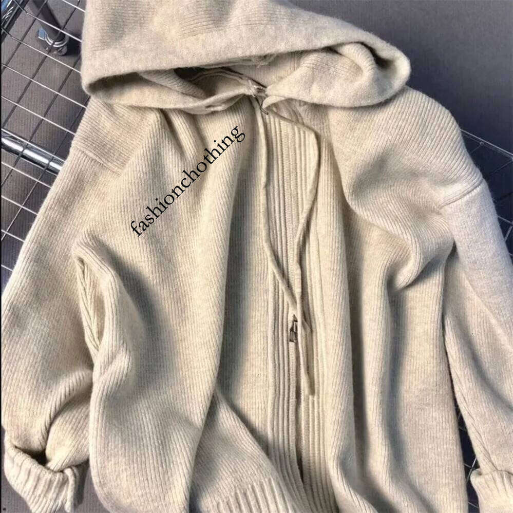 Zhehan Korean Gray Hood Sweater Outerwear Women Loose Spring Autumn And Winter Outdoor Thickened Knitted Double Zipper Hoodie Coats
