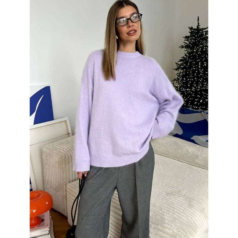 Zhehan Autumn Winter Women's Knitted Sweater Wool Mohair Thin Gray Jumper Oversize Basic Pullover Red Vintage Sweaters For Women
