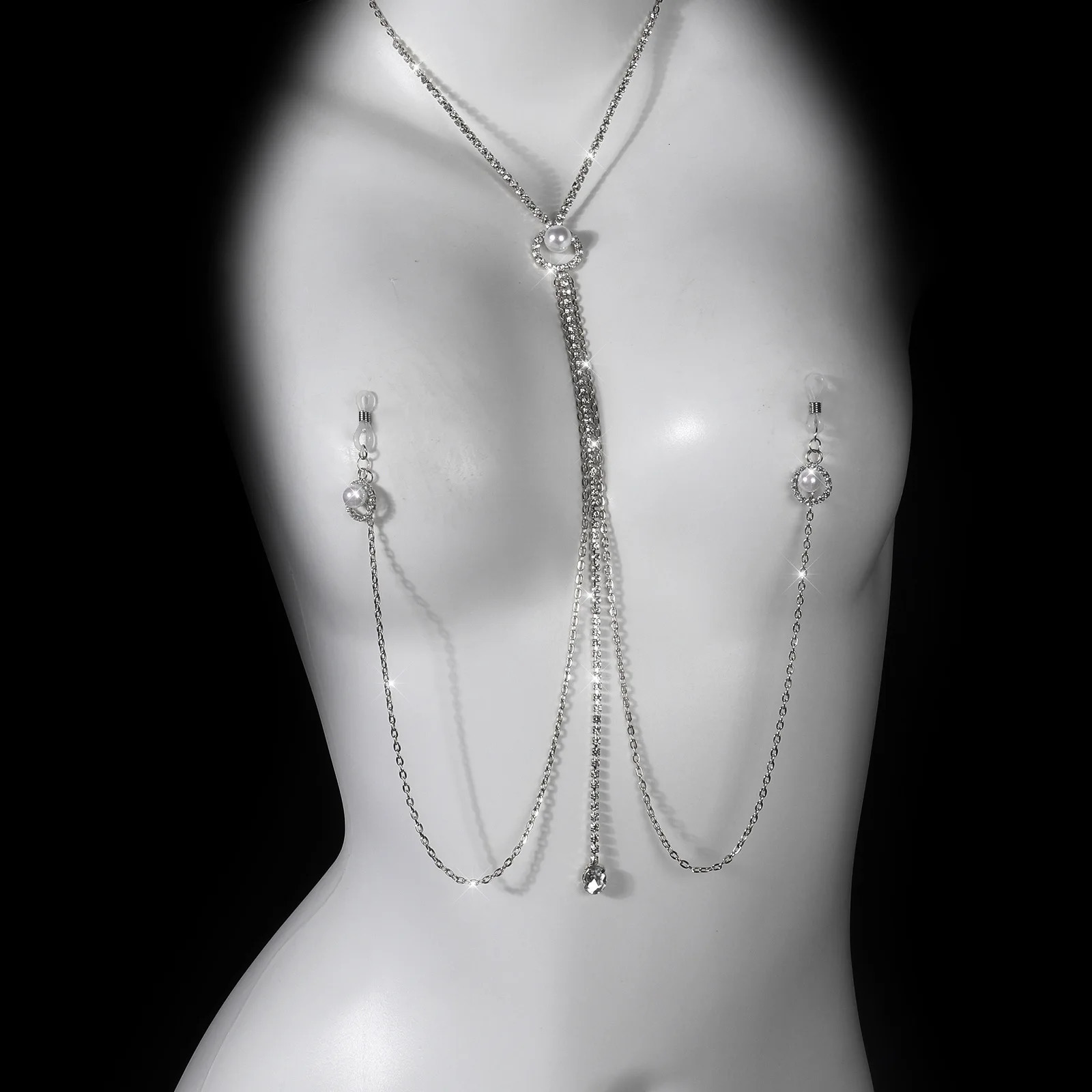 Fashion Bikini Christmas Rhinestone Pearl Nipple Chain Non Piercing Women Sexy Lingerie Bra Necklace Thin Chain Body Jewelry 260109
