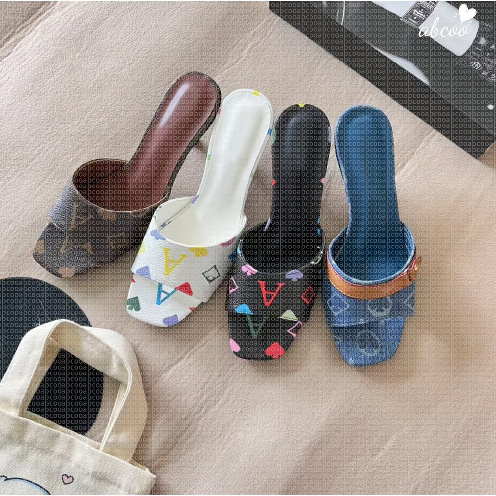 Heels x TM Mules lvlys pink high heeled designers womens pink denim mules Signature Leather outsole models stiletto heel feminine style casual mule sandals