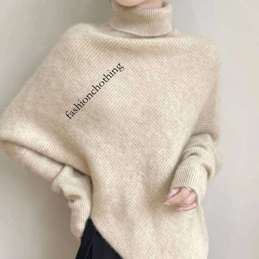 Zhehan 100% Merino Wool Autumn Winter Batwing Sleeves High Neck Pullover Long Sleeve Knitwear Trendy Stylish Warm Women Cashmere Top
