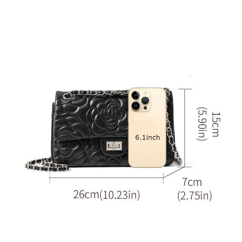 New Women's Senior Sense Ladies Leather Camellia Pattern Chain Shoulder Messenger Bag JINXIANGGUO
