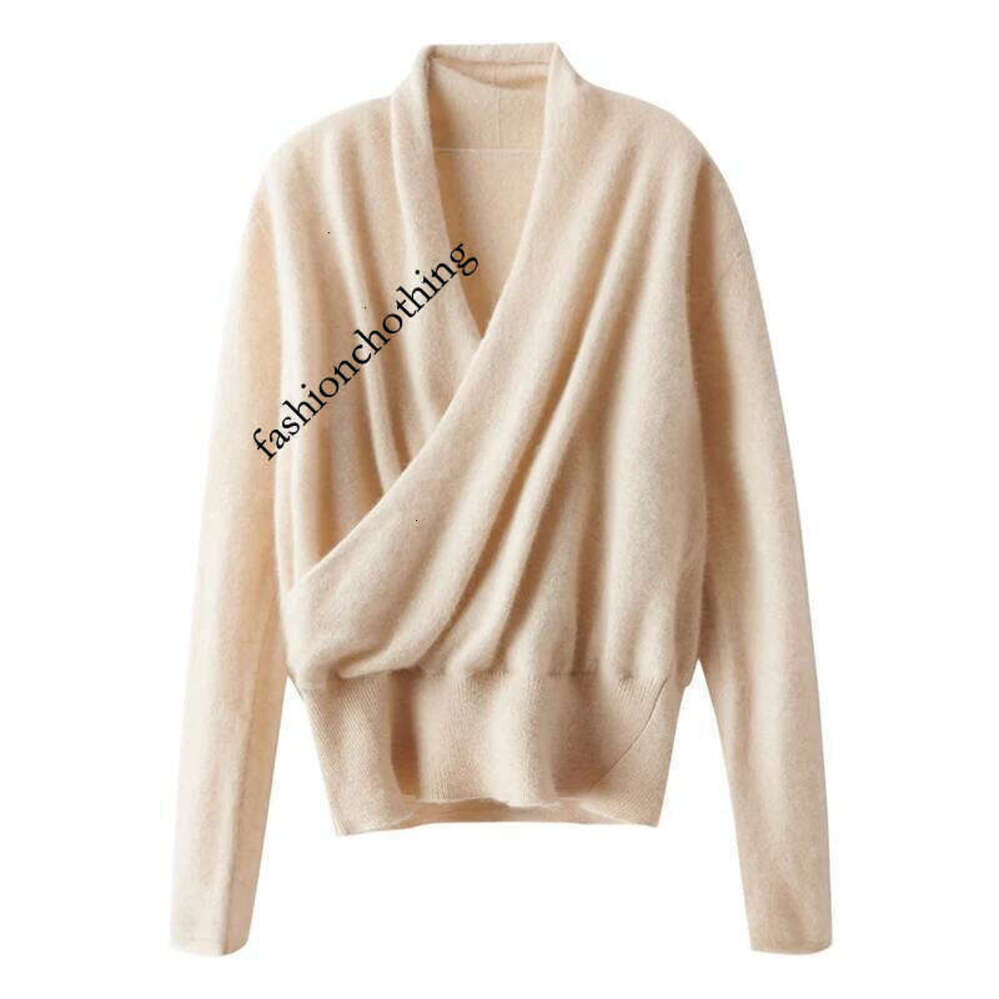 Zhehan Women's 100% Sweater Crossover Collar Pullover Office Lady Basic Grace Cashmere Knitwear Autumn Winter Tops