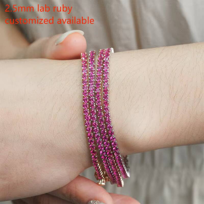 Starsgem Wholesale Womens Luxury Engagement Tennis Bracelet 25mm Round Shape with 14K Gold Lab-Created Ruby Diamond From China