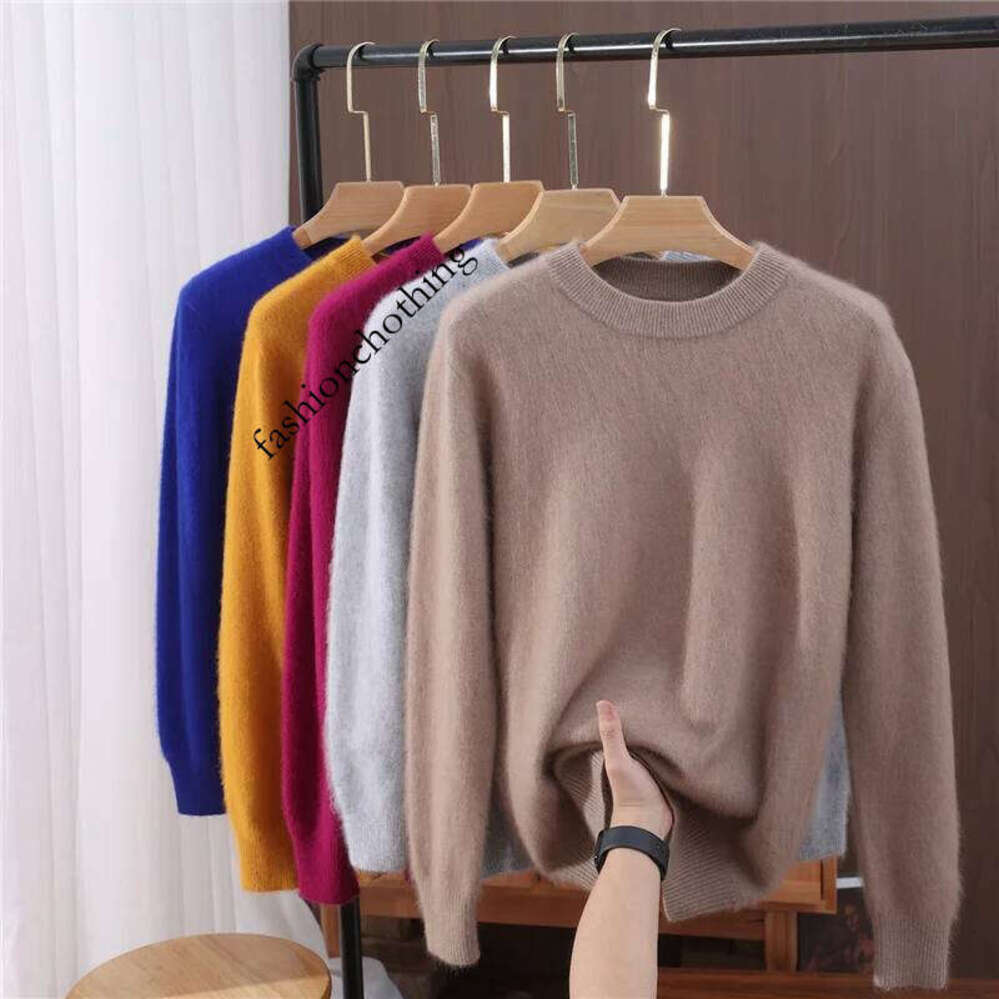 Zhehan Women's Round-Neck Cashmere Sweater Soft Pullover Jumper Comfortable Knitted Top For Autumn Winter Pure Mink Material