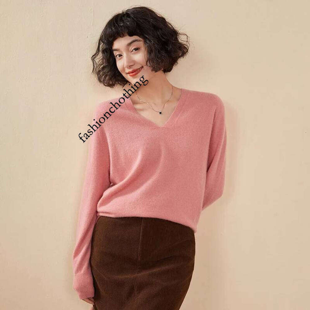 Zhehan Autumn And Winter New Sweater 100% Pure Cashmere V-Neck Knitted Pullover Long Sleeved Hot Selling Women's Top