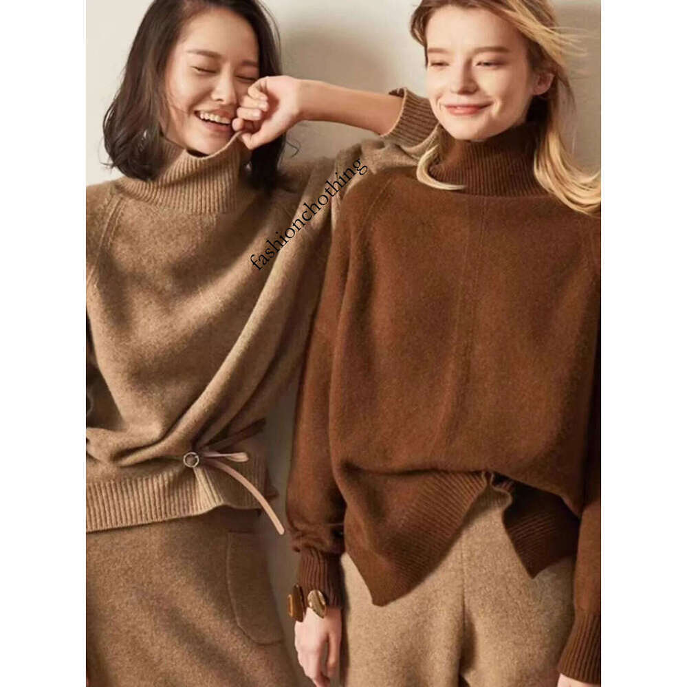 Zhehan Long Sleeved Outerwear With Base Layer European Station Turtleneck 100 Pure Cashmere Women's Autumn And Winter Lazy Loose Thick Knit Sweat